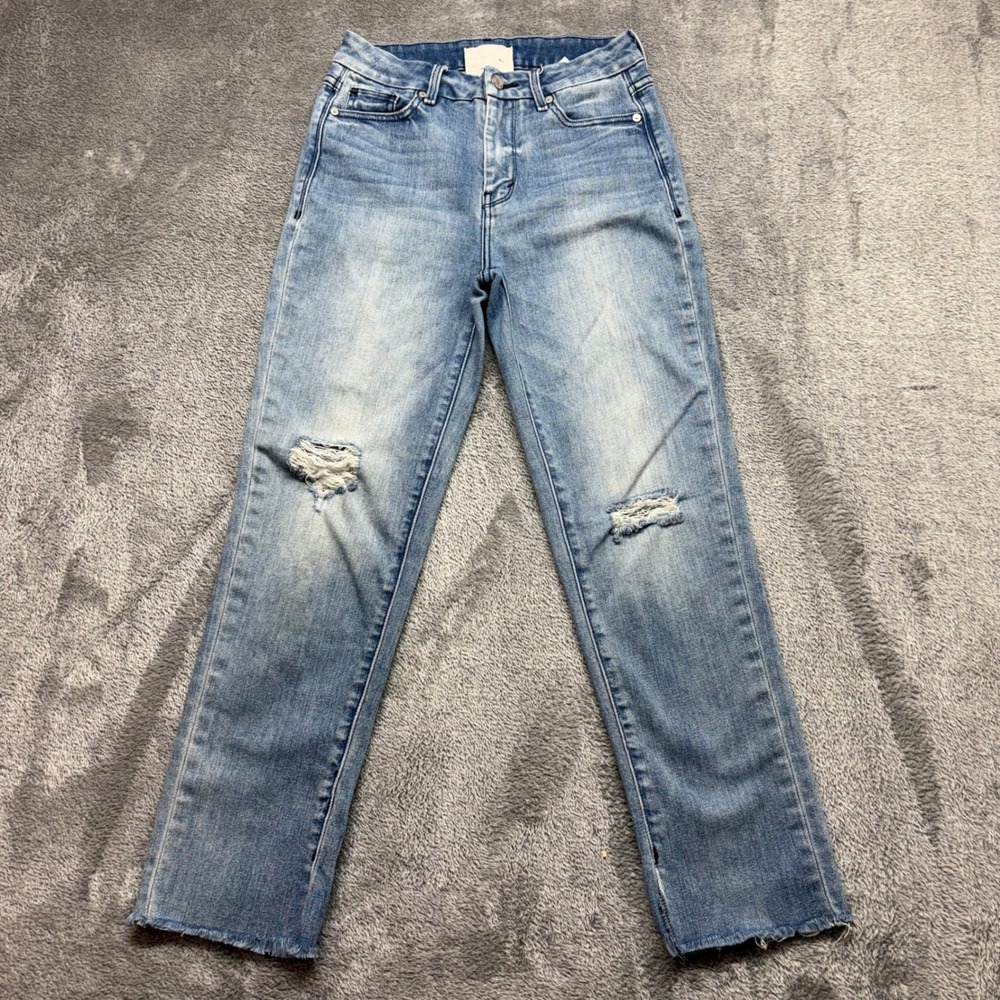 Habitual Straight Leg Jeans Womens 26 Blue Good Distressed Raw Hem High Rise